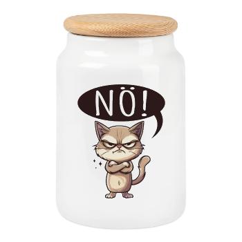 Something like nope - cat says no - Cookie Jar with Wooden Lid - white - Front