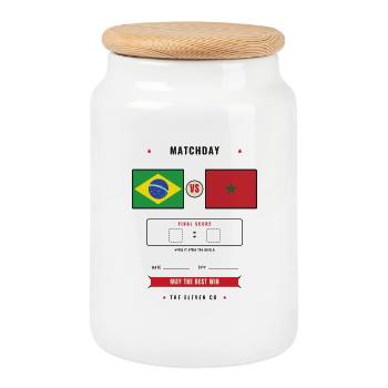 Brazil vs Morocco Football Score Card - Boîte à biscuits avec couvercle en bois - blanc - Devant