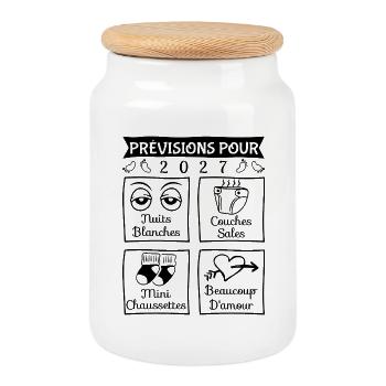 Prévisions pour 2027, future mama, futur papa 2027 - Boîte à biscuits avec couvercle en bois - blanc - Devant