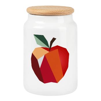 Geometric Apple–Minimalist Fruit Design - Cookie Jar with Wooden Lid - white - Front