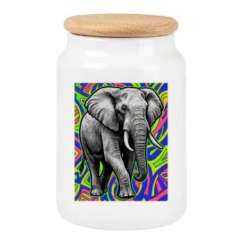 éléphant - Boîte à biscuits avec couvercle en bois - blanc - Devant