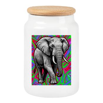 éléphant - Boîte à biscuits avec couvercle en bois - blanc - Devant