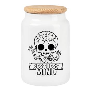 Restless Mind Schädel Totenkopf Psychologie - Keksdose mit Holzdeckel - Weiß - Vorne