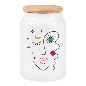 Visage abstrait jour et nuit - Boîte à biscuits avec couvercle en bois - blanc - Devant