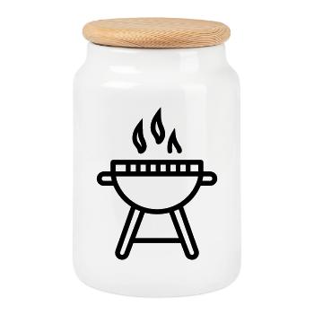 Barbecue - Cookie Jar with Wooden Lid - white - Front