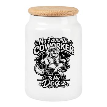 Mon collègue préféré est mon chien - Boîte à biscuits avec couvercle en bois - blanc - Devant