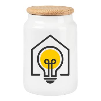 Elektriker Haus Glühbirne Motiv - Keksdose mit Holzdeckel - Weiß - Vorne