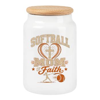 Softball Mom With Faith Philippians 4 13 - Cookie Jar with Wooden Lid - white - Front