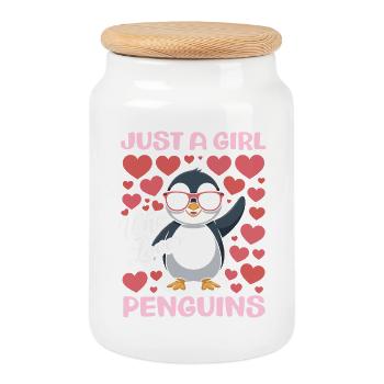 Cute Penguin - Gift for Penguin Lover - Cookie Jar with Wooden Lid - white - Front