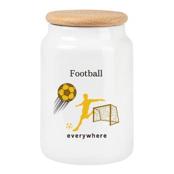 Football everywhere - Cookie Jar with Wooden Lid - white - Front