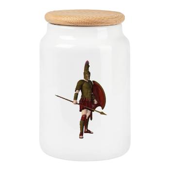 Greek hoplite from Ancient Greece - Cookie Jar with Wooden Lid - white - Front