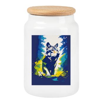 Forêt géométrique de néons de loups - Boîte à biscuits avec couvercle en bois - blanc - Devant