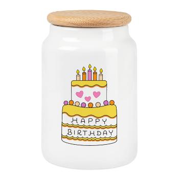 Colorful birthday cake with hearts - Cookie Jar with Wooden Lid - white - Front