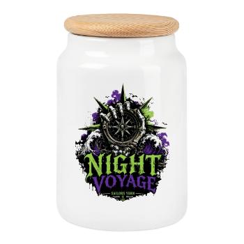 Night Voyage Compass | Sailors Yarn by Cap'nKush - Cookie Jar with Wooden Lid - white - Front