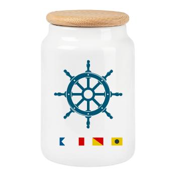 Conception du volant des drapeaux de signalisation maritimes - Boîte à biscuits avec couvercle en bois - blanc - Devant