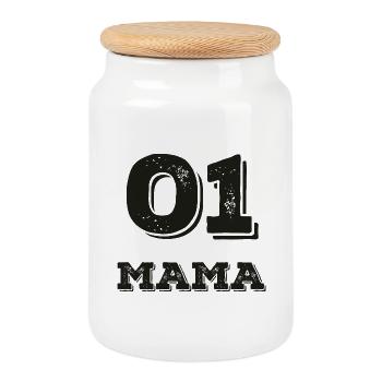 01 Maman - Boîte à biscuits avec couvercle en bois - blanc - Devant