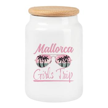 Majorque, Voyage entre filles - Boîte à biscuits avec couvercle en bois - blanc - Devant