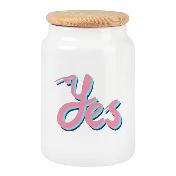 Oui, une mode féminine qui vous donne du pouvoir - Boîte à biscuits avec couvercle en bois - blanc - Devant