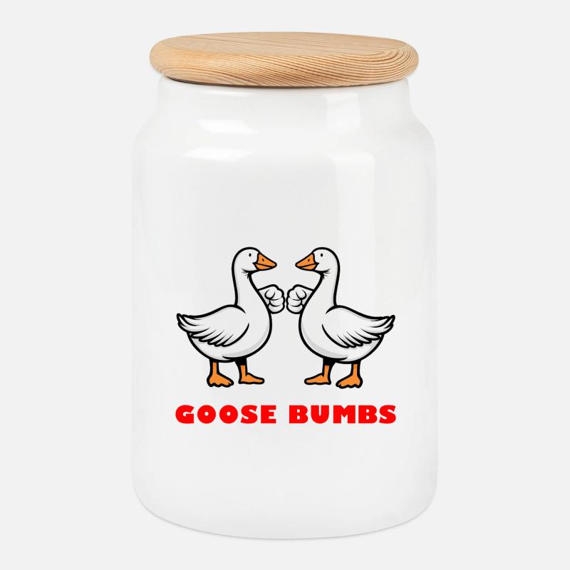 Goose Bumbs – Lustige Gänse-Fausthaut - Keksdose mit Holzdeckel - Weiß