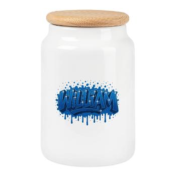 Graffiti First Name WIlliam Gift Ideal Printable - Cookie Jar with Wooden Lid - white - Front