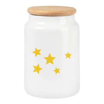 Stars - Cookie Jar with Wooden Lid - white - Front