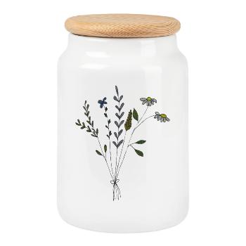 blumenwiese strauss gewebe - Keksdose mit Holzdeckel - Weiß - Vorne