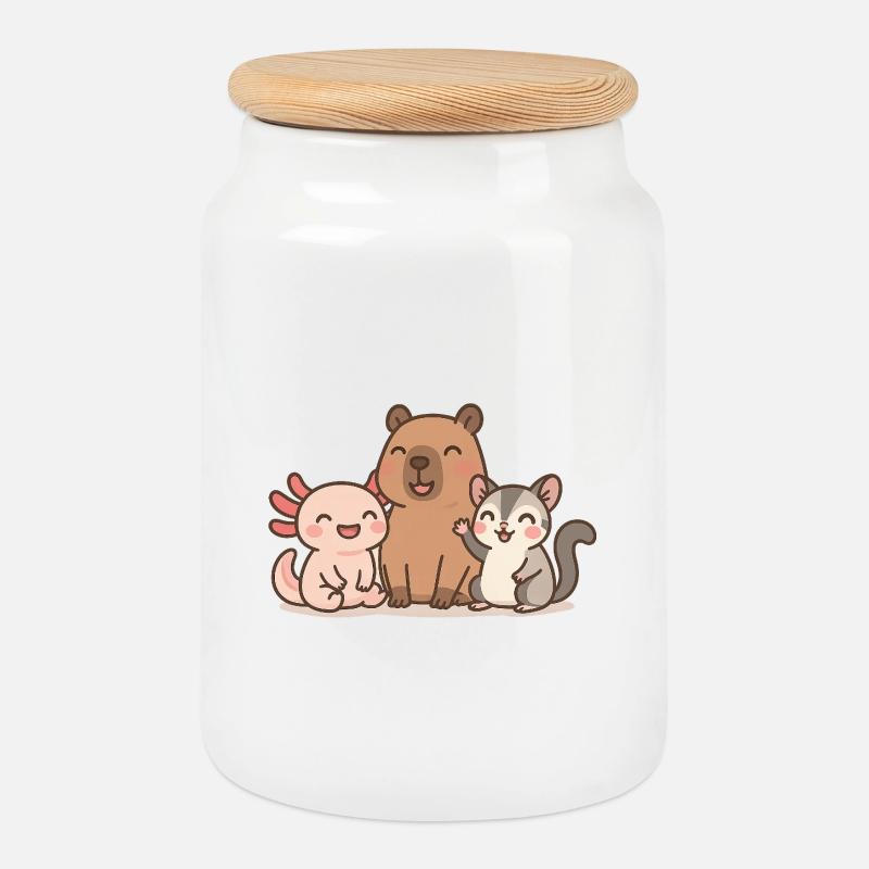 Illustration de famille d’animaux mignons - Boîte à biscuits avec couvercle en bois - blanc