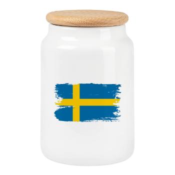 Sweden Flag Brush Tee - Cookie Jar with Wooden Lid - white - Front