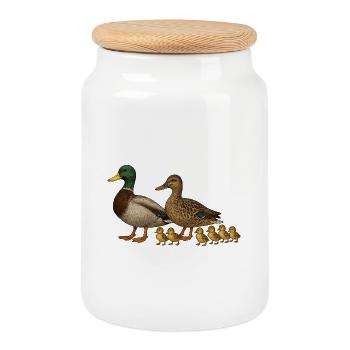 Famille des canards - Boîte à biscuits avec couvercle en bois - blanc - Devant