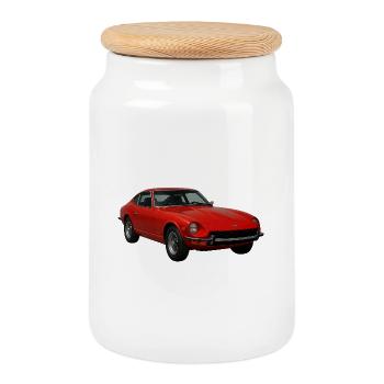 Red Vintage Sports Car - Cookie Jar with Wooden Lid - white - Front