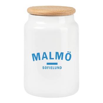 Coastal silhouette of Malmö Skyline - Cookie Jar with Wooden Lid - white - Front