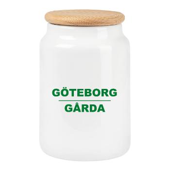 Göteborg Gårda – Design vert-noir - Boîte à biscuits avec couvercle en bois - blanc - Devant