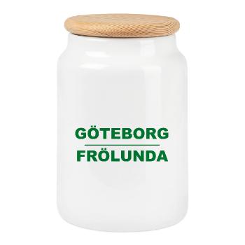Göteborg Frölunda – Design vert-noir - Boîte à biscuits avec couvercle en bois - blanc - Devant