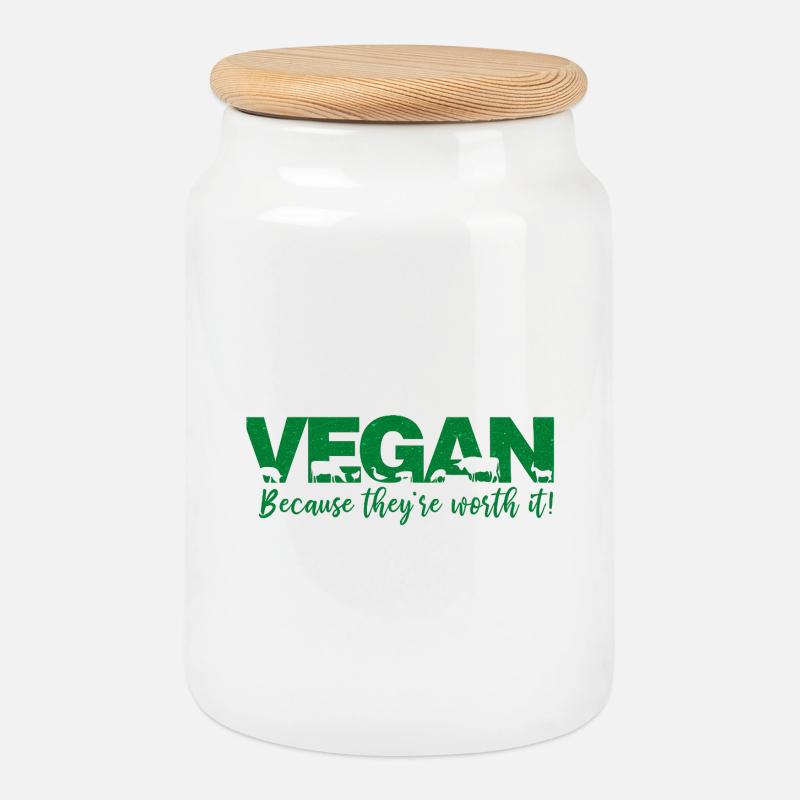 Vegan  weil sie es wert sind - Keksdose mit Holzdeckel - Weiß