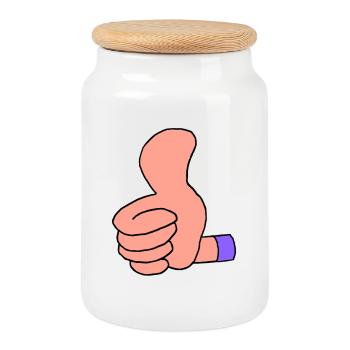 Thumbs Up (Purple Sleeve) - Cookie Jar with Wooden Lid - white - Front