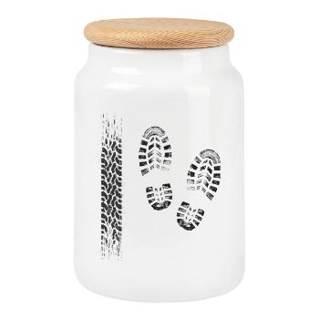 Track and Footprint Pattern - Cookie Jar with Wooden Lid - white - Front