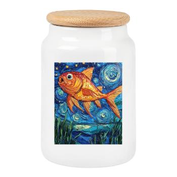 Goldfisch Fisch Van Gogh Style  - Keksdose mit Holzdeckel - Weiß - Vorne
