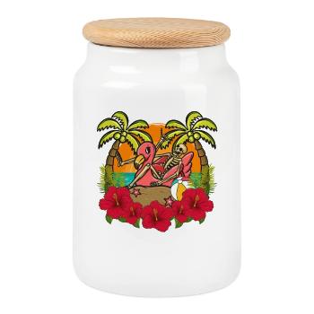 Tropical Flamingo Squelette Coucher de soleil - Boîte à biscuits avec couvercle en bois - blanc - Devant