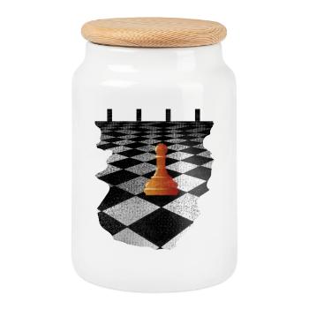 Pion orange sur un échiquier noir et blanc - Boîte à biscuits avec couvercle en bois - blanc - Devant
