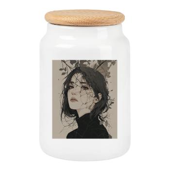 Broken Sheet Portrait - Cookie Jar with Wooden Lid - white - Front