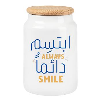 Always Smile Neon Script - Cookie Jar with Wooden Lid - white - Front