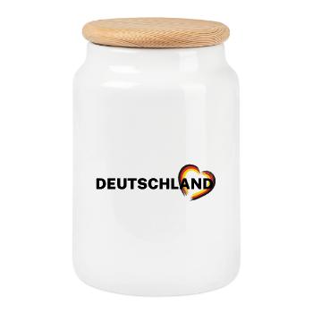 Deutschland – Herz in Schwarz Rot Gold - Keksdose mit Holzdeckel - Weiß - Vorne