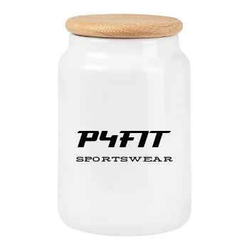 P4FIT Vêtements de sport - Boîte à biscuits avec couvercle en bois - blanc - Devant