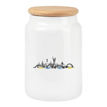 Conception du drapeau ukrainien Carte du tournesol du blé - Boîte à biscuits avec couvercle en bois - blanc - Devant
