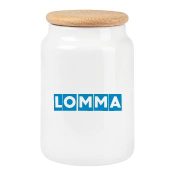 Lomma Blue Block Design - Cookie Jar with Wooden Lid - white - Front