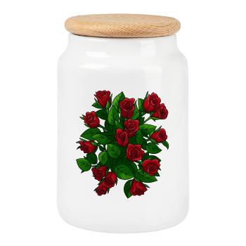Roses élégantes en fleurs - Boîte à biscuits avec couvercle en bois - blanc - Devant