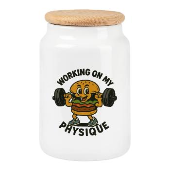 Burger Musclé Motivant pour la Salle de Sport - Boîte à biscuits avec couvercle en bois - blanc - Devant