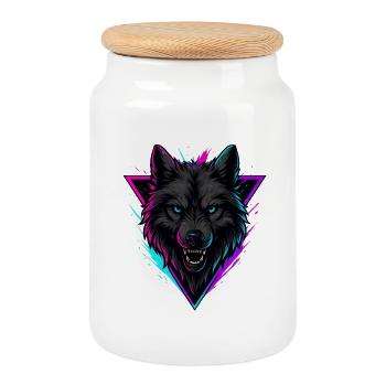 Neon Wolf in Violet Pink Triangle - Cookie Jar with Wooden Lid - white - Front