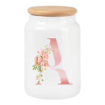 Monogramme A Florale Pastel - Boîte à biscuits avec couvercle en bois - blanc - Devant