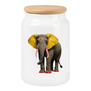 Elephant Diva : Design pop art avec des accents colorés - Boîte à biscuits avec couvercle en bois - blanc - Devant